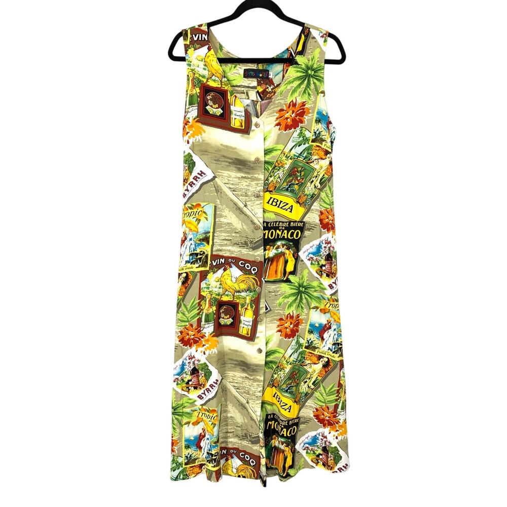 Jams World Maxi Dress Womens Medium Multicolor Travel Print V-Neck Sleeveless